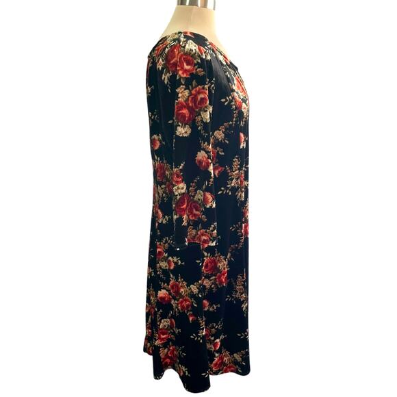 Perceptions New York Black Red Floral Velvet Dress Sz XL Romantic Whimsygoth - Picture 3 of 8